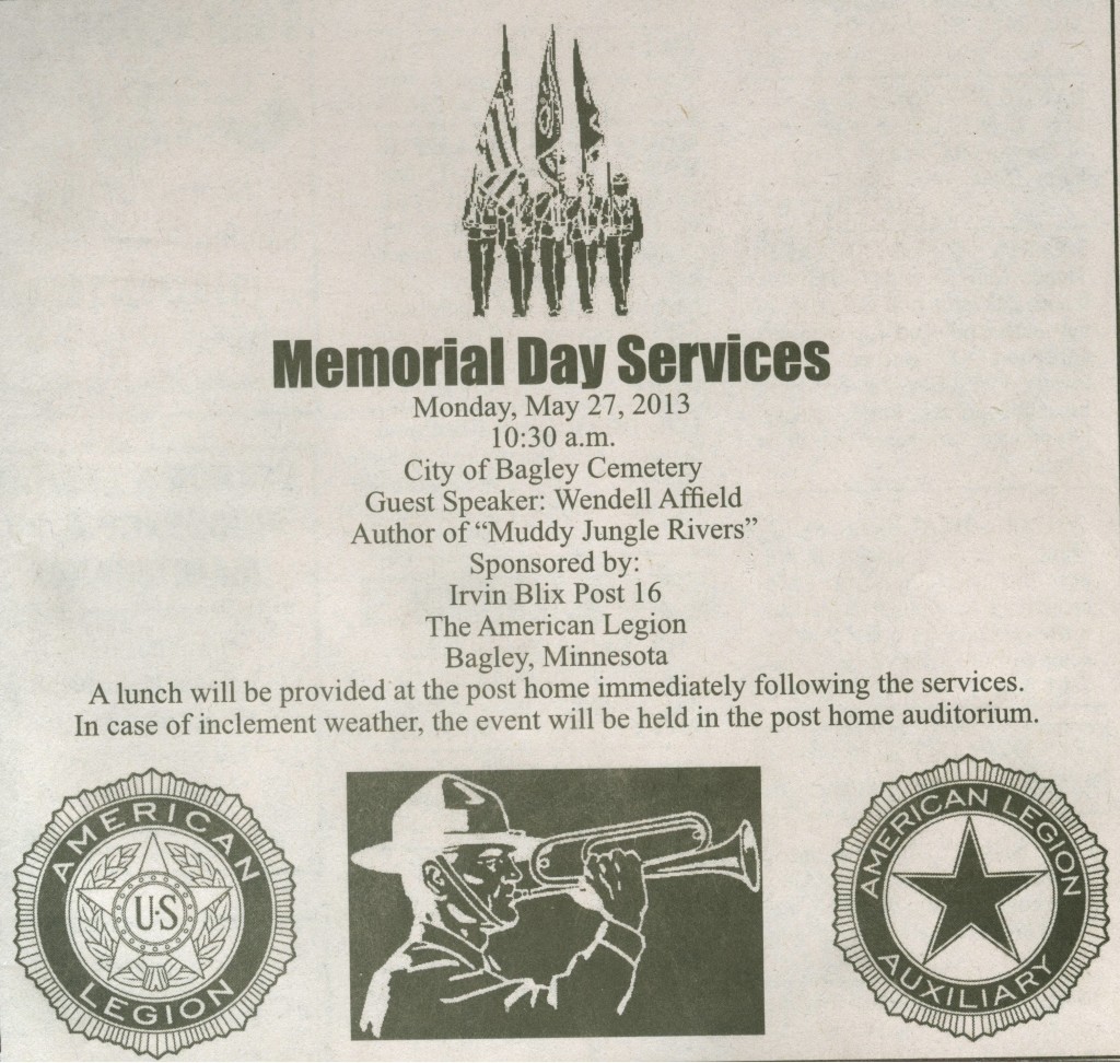 Memorial Day Services, Bagley American Legion Wendell Affield